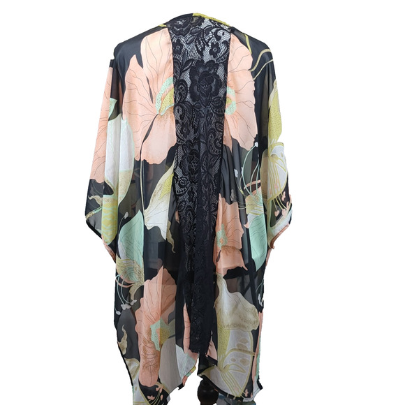 Lovey Day Cardigan Kimono Cover Up Sheer Lace Women S Multicolor Floral Beach - Picture 3 of 10